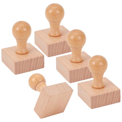 NBEADS 5 Stk. Unfertige Holzstempel Griff, Quadratisch 4,5 cm Blanko Stempel Holz Schubladengriffe für DIY Basteln Scrapbooking von nbeads
