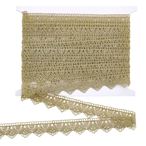 NBEADS 5.49 m Spitzenband, 3cm Breiter Metallischer Spitzenbesatz Vintage Spitzenband Florale Bastelspitze Für Brautkleider Verzierung Dekoration Kleidung, Tan von nbeads