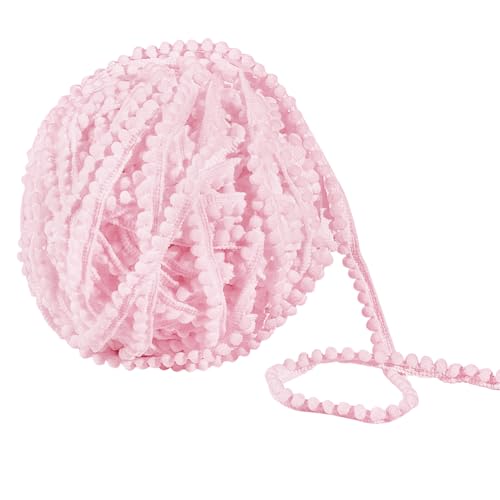 NBEADS 50 Yards Mini Pom Poms Trims, 1cm Ball Fransen Trim Nähen Farbband Kunsthandwerk Pompons Quaste Spitze zum Nähen Kissen Kleidung DIY Handwerk Party Home Dekoration, Rosa von nbeads
