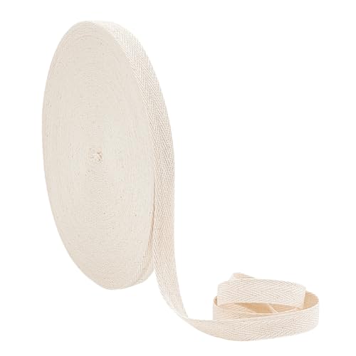 NBEADS 50 m/Rolle 1.5cm breite Fischgräten-Baumwoll-Webbings, Baumwolle Twill Tape Bänder Flache Baumwolle Fischgrätenschnüre Für Das Stricken Nähen DIY Handwerk, Weißer Rauch von nbeads