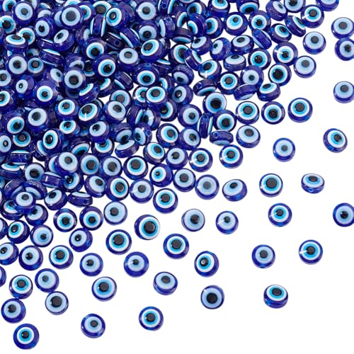 NBEADS 500 Stück Evil Eye Perlen, 7.5mm Handgemachte Harzperlen Flache Runde Blaue Augen Charms Spacer Lose Perlen Für DIY Halskette Armbänder Schmuckherstellung von nbeads
