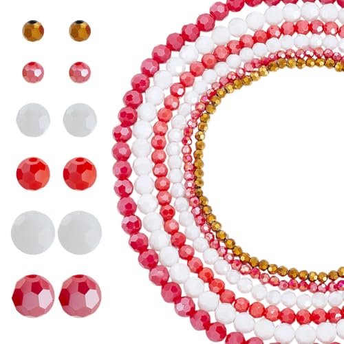 NBEADS 528 Stk. Tschechische Facettierte Runde Glasperlen, 4mm/6mm/8mm Feuerpolierte Lose Abstandshalter Perlen für Schmuckherstellung DIY Kunsthandwerk Projekte von nbeads