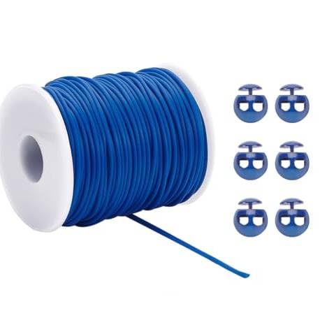NBEADS 55 Yards/50m Gummischnüre zum Nähen, 2mm Maschenhaltekordeln Maschenhalter Mit 6 Stück 0.55 cm Loch Kordelstopper Zum Halten von Maschen Armbändern Halsketten Perlen, Marineblau von nbeads