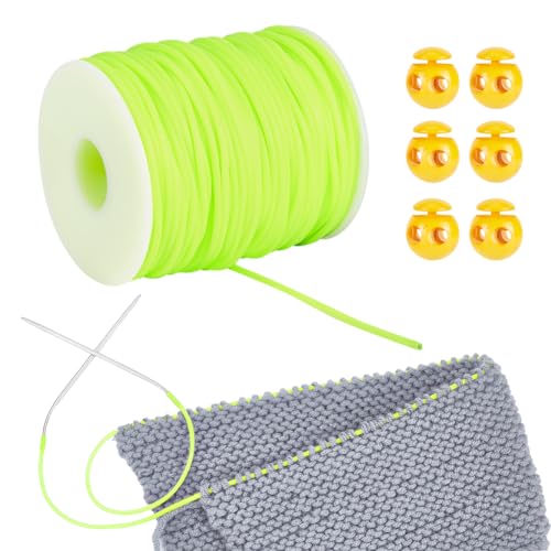 NBEADS 55 Yards Masche Kordeln Halten, 2mm Hohle Gummischlauch Strickschnur Stitch Keeper mit Cord Locks zum Halten von Stichen Armband Halskette Perlen und Schmuck Machen, Grün Gelb von nbeads