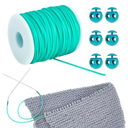 NBEADS 55 Yards Masche Kordeln Halten, 2mm Hohle Gummischlauch Strickschnur Stitch Keeper mit Cord Locks zum Halten von Stichen Armband Halskette Perlen und Schmuck Machen, Medium Türkis von nbeads