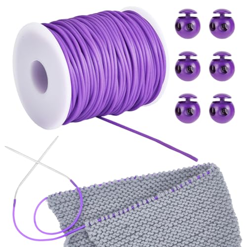 NBEADS 55 Yards Gummischnur, 2mm Hohle Gummischlauch Strickschnur Stitch Keeper mit Cord Locks zum Halten von Stichen Armband Halskette Sicken und Schmuckherstellung, Mauve von nbeads