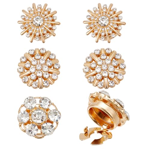 NBEADS 6 Stk. 3 Stile Strass-Knöpfe Abdeckung, Ärmel Blume Abnehmbare Hemdknopf-Clips Knöpfe Schmuck für Kleid Anzug Smoking Hemd Zubehör, Golden von nbeads