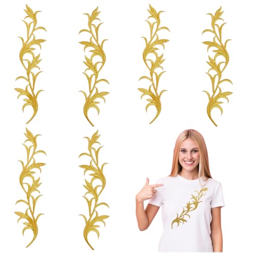 NBEADS 6 Stk. Gold BLUMENNn Stickerei Patch, Aufbügelbare Aufnäher Patches Aufnähen Goldene BLUMENNnnapplikationen für Hochzeitskleid Dekoration Reparatur Kleidung Rucksäcke, 33.2x8.5cm von nbeads