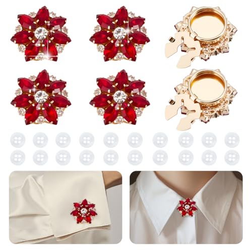 NBEADS 6 Stk. Strass-Knöpfe Abdeckung, Ärmel Blume Knöpfe Abdeckung Kits Abnehmbare Hemdknopf-Clips mit 20 Stk. 4-Loch Plastikknöpfe für Kleid Anzug Smoking Hemd Zubehör, Rot NBEADS 6 Stk. Strass-Knöpfe Abdeckung, Ärmel Blume Knöpfe Abdeckung Kits Abnehmbare Hemdknopf-Clips mit 20 Stk. 4-Loch Plastikknöpfe für Kleid Anzug Smoking Hemd Zubehör, Rot von nbeads