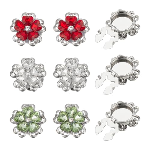 NBEADS 6 Stück 25 mm Blumen-Strass-Knopfabdeckungen, Clip-On-Schmuck, abnehmbare Knöpfe, dekorative Clips, Knöpfe, Schmuck für Kleidung, DIY, Rot, Transparent, Grün NBEADS 6 Stück 25 mm Blumen-Strass-Knopfabdeckungen, Clip-On-Schmuck, abnehmbare Knöpfe, dekorative Clips, Knöpfe, Schmuck für Kleidung, DIY, Rot, Transparent, Grün von nbeads