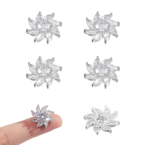 NBEADS 6 Stück Blumen-Strass-Knöpfe, 16 mm, 1 Loch, Legierung Schaft, dekorative Knöpfe für Mäntel, Kleider, Nähen, Handwerk, Weiß, Loch: 1,4 mm von nbeads