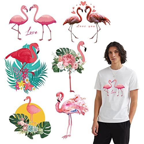NBEADS 6 Stück Flamingo Pflanzenmuster Wärmeübertragung Aufkleber, Patches zum Aufbügeln DIY PET Haustier Bügelbilder zum Aufbügeln Abziehbilder zum Aufbügeln für T-Shirt Jacken Rucksack Kleidung von nbeads