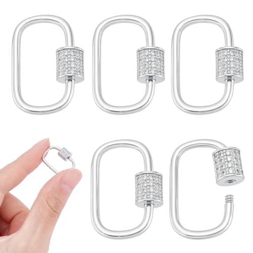 NBEADS 6 Stück Karabinerverschluss Anhänger Mit Schraubverschluss, Messing Micro Pave Cubic Schraube Halskette Link Connector Für Halskette Rucksäcke Gepäckanhänger Haustier Halsband, Platin Farbe von nbeads