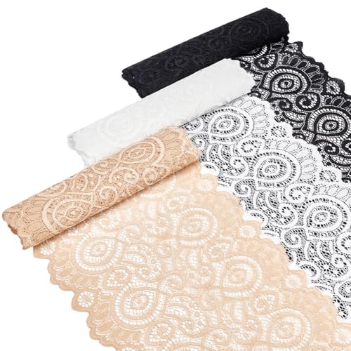 NBEADS 6 Yards 3 Farben Stretch Spitzenborte zum Nähen, 19cm Breit Floral Gemustert Elastische Spitze Rand Band für Handwerk Braut Hochzeit Dekorationen von nbeads