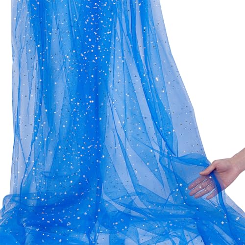 NBEADS 6 Yards Glitzer Tüll zum Basteln, 1.5m breit Gold Star Pailletten Tüll Polyester Mesh Netting Stoff für Tutu-Rock Brautschleier Hochzeit Party Dekorationen, Königsblau von nbeads
