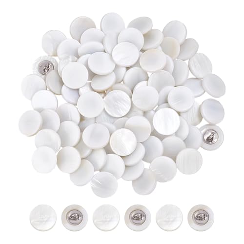 NBEADS 60 Stück Stile Legierung Muschel Schaftknöpfe, Weiße Muschelknöpfe 1 Loch Ösenknöpfe Perlenknöpfe Flach Rund Perlmuttknöpfe Dekorative Kunstperlenknöpfe Für DIY Bastelkleidung, 1.15x0.5cm von nbeads