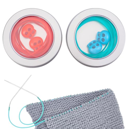 NBEADS 6m Gummischnur, 2mm Hohle Gummischlauch Strickschnur Stitch Keeper mit 4 Stück Stricknadel-Stopfen zum Halten von Maschen Armband Halskette Perlen, Rot und Türkis von nbeads