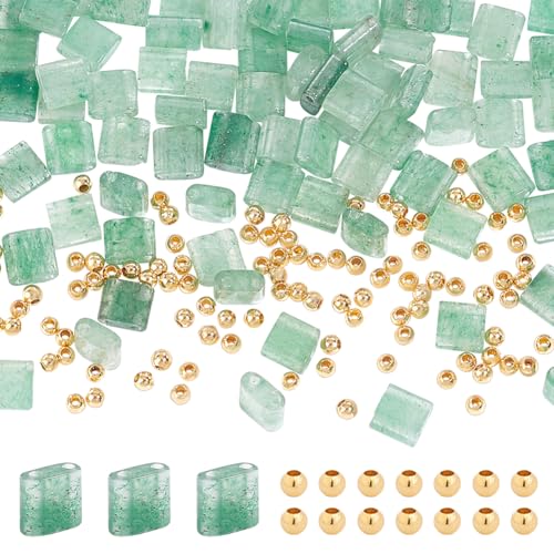 NBEADS 70 Stück Naturstein Tila Perlen, 2-Loch Abstandshalter Perlen mit 100 St. Messingperlen Grüner Aventurin Lose Perlen Quadratische Seed-Perlen für Armband Halskette Schmuckherstellung, 5.5×5mm NBEADS 70 Stück Naturstein Tila Perlen, 2-Loch Abstandshalter Perlen mit 100 St. Messingperlen Grüner Aventurin Lose Perlen Quadratische Seed-Perlen für Armband Halskette Schmuckherstellung, 5.5×5mm von nbeads