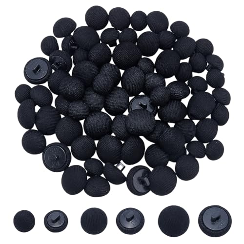NBEADS 72 Stück Stoffknopf In 3 Größen Runder Nähknopf DIY Knöpfe Basteln Ersatzknopf Für Jacke Mantel Hemd Anzüge Braut Schwarz (10/12.5/14.5mm /0.39/0.49/0.57 Zoll) von nbeads