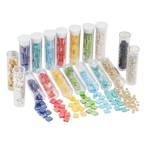 NBEADS 790 Stück Tila Perlen Set In 3 Größen, 10 Farben 2-Loch-Glasperlen Spacer Mit 300 runden Rocailles 5x5 mm / 5x2 mm / 5 × 1 mm Mini-Japanische Glasperlen Für Armband Ohrring Schmuckherstellung von nbeads