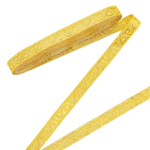 NBEADS 7m Gold Jacquard Floral Bänder Trim, 1cm Breite Polyester Jacquard Boho Gewebte Borte Flache Kleidung Zubehör für Verpackung und Kleidung Verschönerung Dekoration von nbeads