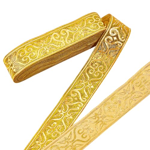 nbeads 7m Gold Jacquard Ribbon Trim, 3.3 cm breit Boho Woven Trim Ethnische Blumenband Stickerei Polyester Flachband für DIY Handwerk Kleidung Accessoires Dekorationen nbeads 7m Gold Jacquard Ribbon Trim, 3.3 cm breit Boho Woven Trim Ethnische Blumenband Stickerei Polyester Flachband für DIY Handwerk Kleidung Accessoires Dekorationen von nbeads