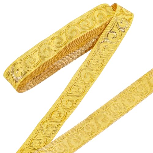 NBEADS 7m Jacquardband, Etwa 2cm Breites Polyesterband Im Ethno-Stil Flaches Band Für Kleidungsaccessoires Mit Wolkenmuster Zur Verzierung von Kleidung, Gold von nbeads