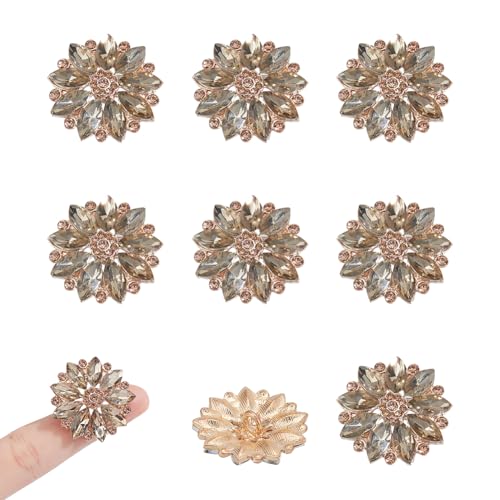 NBEADS 8 Stück Strass Knöpfe, 26.5mm 1-Loch Dekorativ Legierung aufnähen Blume Kristall Knöpfe für Mäntel Kleider Nähen Craft, Golden, Loch: 3mm von nbeads