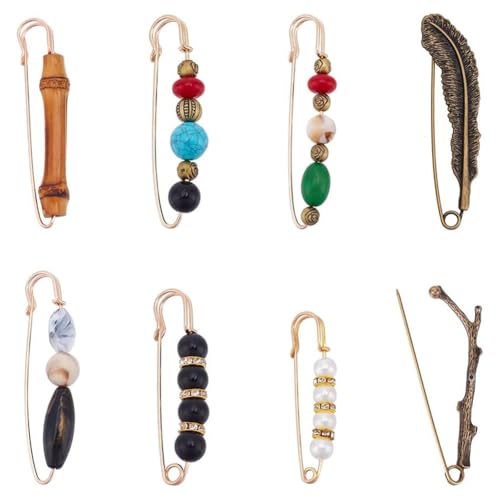 NBEADS 8 Styles Vintage Chic Brosche, Extra Große Sicherheitsnadeln Perlen Brosche Pullover Schal Clips Für Pullover Schals Kragen Kleider Kleidung Dekoration Accessoires von nbeads