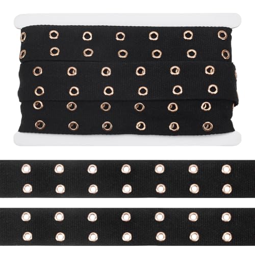 NBEADS 8 Yards Polyester Öse Band, 3.8cm Breite Polyester-Ösenleiste mit 2-reihigem Goldton Edelstähle Ösen Polyester Ösenband Twill für Kleidungsstück Korsett Hemd Kleid Rock, Schwarz, Loch: 9mm NBEADS 8 Yards Polyester Öse Band, 3.8cm Breite Polyester-Ösenleiste mit 2-reihigem Goldton Edelstähle Ösen Polyester Ösenband Twill für Kleidungsstück Korsett Hemd Kleid Rock, Schwarz, Loch: 9mm von nbeads