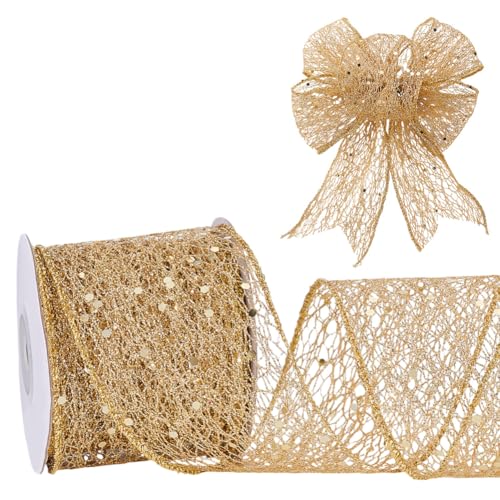 NBEADS 9.14m Funkelndes Glitzer Netzband, 6.3cm Breites Weihnachtsband Mit Drahtkante Funkelndes Stoffband Für Heimdekoration Schleife Geschenkverpackung Nähzubehör, Gold NBEADS 9.14m Funkelndes Glitzer Netzband, 6.3cm Breites Weihnachtsband Mit Drahtkante Funkelndes Stoffband Für Heimdekoration Schleife Geschenkverpackung Nähzubehör, Gold von nbeads