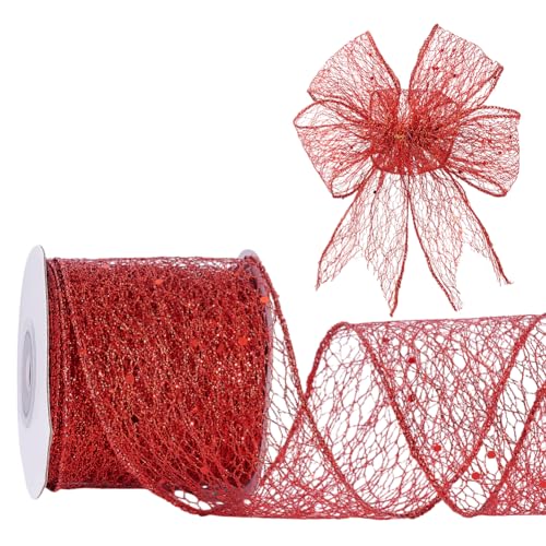 NBEADS 9.14m Funkelndes Glitzer Netzband, 6.3cm Breites Weihnachtsband Mit Drahtkante Funkelndes Stoffband Für Heimdekoration Schleife Geschenkverpackung Nähzubehör, Rot NBEADS 9.14m Funkelndes Glitzer Netzband, 6.3cm Breites Weihnachtsband Mit Drahtkante Funkelndes Stoffband Für Heimdekoration Schleife Geschenkverpackung Nähzubehör, Rot von nbeads
