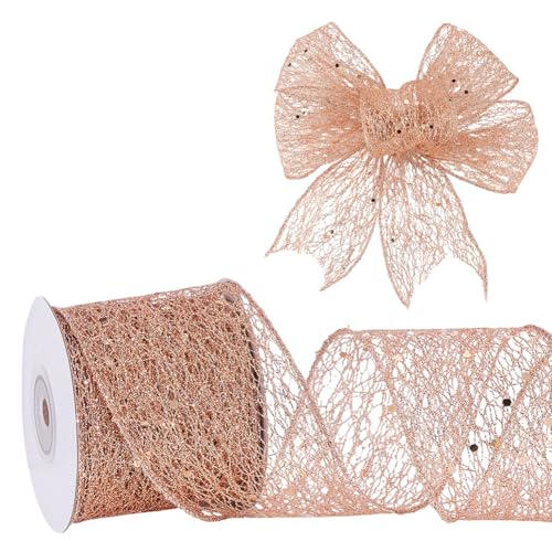 NBEADS 9.14m Funkelndes Glitzer Netzband, 6.3cm Breites Weihnachtsband Mit Drahtkante Funkelndes Stoffband Für Heimdekoration Schleife Geschenkverpackung Nähzubehör, Sandy Brown NBEADS 9.14m Funkelndes Glitzer Netzband, 6.3cm Breites Weihnachtsband Mit Drahtkante Funkelndes Stoffband Für Heimdekoration Schleife Geschenkverpackung Nähzubehör, Sandy Brown von nbeads