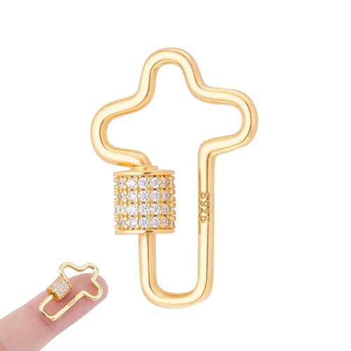 NBEADS 925 Sterling Silber Schraube Karabiner Schloss, Goldener Cubic Zirkonia Schlüsselanhänger Schloss Twist Secure Verschluss für Schmuckherstellung Handtasche DIY-Zubehör, 24x16x1.5mm von nbeads