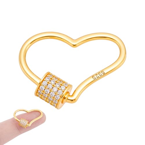 NBEADS 925 Sterling Silber Schraube Karabiner Schloss, Goldenes Herz Zirkonia Schlüsselanhänger Schloss Twist Secure Verschluss für Schmuckherstellung Handtasche DIY-Zubehör, 16x23x1mm von nbeads