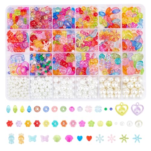 NBEADS 960 Stück 22 Stile Acryl Perlen Schmuck Machen Kit, Glasperle Perle Transparente Candy-Anhänger Schmetterling Charms Blume Herz Perlen Schneeflocken-Anhänger für Halskette Armband Machen NBEADS 960 Stück 22 Stile Acryl Perlen Schmuck Machen Kit, Glasperle Perle Transparente Candy-Anhänger Schmetterling Charms Blume Herz Perlen Schneeflocken-Anhänger für Halskette Armband Machen von nbeads