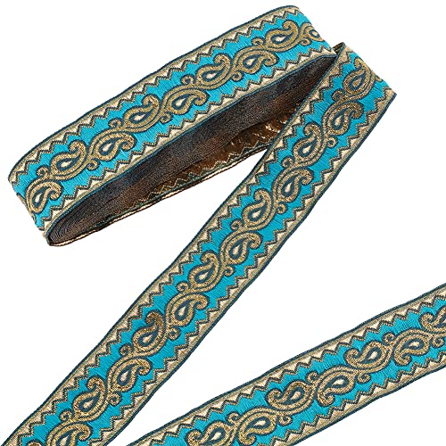 NBEADS 9m Jacquard Ribbon Trim, 3.3cm breit Boho Woven Trim Ethnische Stickerei Polyester Flachband für Verschönerung Handwerk DIY Kleidung Accessoires Dekorationen, Deep-Sky-Blau von nbeads