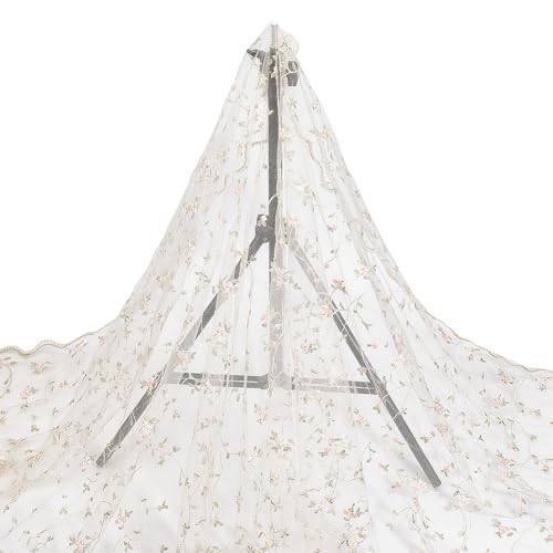 NBEADS Bestickter Blumenstoff, 129,5 cm breit, Organza, bestickt, Tüll, Spitzenstoff, Netzstoff, Spitzenstoff für DIY, Hochzeit, handgefertigtes Kleid, Zubehör, Beige von nbeads