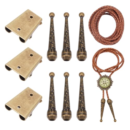NBEADS Bolo-Krawatten-Set, Bolo-Krawattenspitzen, Ersatz-Endkappen-Set, Bolo-Krawattenschnalle, Zubehör mit 6 Kordelenden aus Legierung und 3 Eisen-Bolo-Krawatten-Verschlüssen für NBEADS Bolo-Krawatten-Set, Bolo-Krawattenspitzen, Ersatz-Endkappen-Set, Bolo-Krawattenschnalle, Zubehör mit 6 Kordelenden aus Legierung und 3 Eisen-Bolo-Krawatten-Verschlüssen für von nbeads
