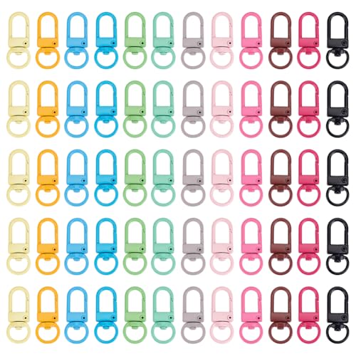 NBEADS Bunte Karabinerhaken mit Drehgelenk, Legierung, robust, Schlüsselanhänger-Haken mit Schlüsselringen, DIY-Zubehör für Taschen, Schlüsselanhänger, Schmuckherstellung, 150 Stück von nbeads