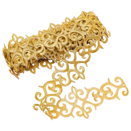 NBEADS Ca. 5,2 Meter Gold-Stickerei, Polyester-Bänder, 7,6 cm breit, selbstklebende Wolken-Spitzenborte, zum Aufbügeln auf metallischer Blumenspitze zum Nähen von Kostümen, Kleidern, Heimdekoration, Kleidungszubehör von nbeads