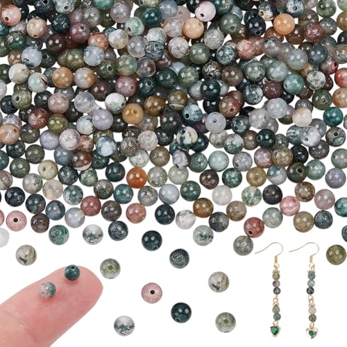 NBEADS Etwa 415 Stück 4mm Indischer Achat Perlen, Natürlicher Edelstein Runde Achat Stein Perlen für Crafts Halsketten Armbänder Schmuck machen, Bohrung: 1mm von nbeads