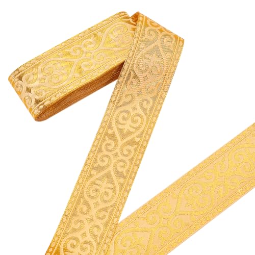 NBEADS Etwa 7.66 Yards/7m Jacquard-Blumenband, 5cm Breites Polyesterband Im Ethno-Stil Flaches Band Für Kleidungsaccessoires Zum Einwickeln Und Zur Verzierung von Kleidung, Gold von nbeads