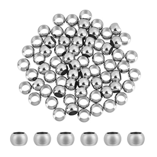 NBEADS Europäische Edelstahlperlen, 8 mm, glatt, rund, Abstandshalter, große Löcher, Metallperlen, nahtlos, lose Perlen, Kugelperlen für DIY-Armbänder, Schmuckherstellung, Loch: 5 mm, 70 Stück NBEADS Europäische Edelstahlperlen, 8 mm, glatt, rund, Abstandshalter, große Löcher, Metallperlen, nahtlos, lose Perlen, Kugelperlen für DIY-Armbänder, Schmuckherstellung, Loch: 5 mm, 70 Stück von nbeads