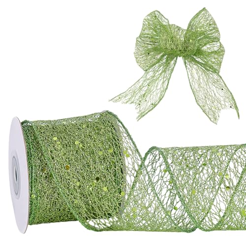 NBEADS Funkelndes Glitzer-Netzband, 9,1 m breit, Weihnachtsband mit Drahtrand, funkelndes Stoffband für Heimdekoration, Schleifen, Geschenkverpackungen, Nähzubehör, Limettengrün NBEADS Funkelndes Glitzer-Netzband, 9,1 m breit, Weihnachtsband mit Drahtrand, funkelndes Stoffband für Heimdekoration, Schleifen, Geschenkverpackungen, Nähzubehör, Limettengrün von nbeads