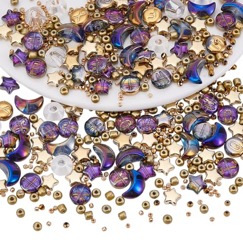 NBEADS Glasperlen in Stern- und Mondform, verschiedene Perlen, ästhetische Perlen für Armbänder, Halsketten, Anhänger, Ohrringe, Gold- und mehrfarbige Serien, ca. 505 Stück NBEADS Glasperlen in Stern- und Mondform, verschiedene Perlen, ästhetische Perlen für Armbänder, Halsketten, Anhänger, Ohrringe, Gold- und mehrfarbige Serien, ca. 505 Stück von nbeads