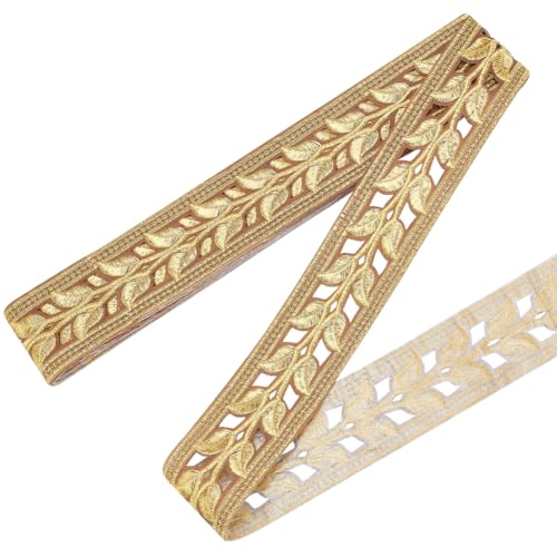 NBEADS Gold Stickerei Polyester Bänder, Ungefähr 4.8mx5.3cm Ethnisches Stil-Band Selbstklebende Spitzenborte Bügeln auf Blatt hohle Spitze Bänder für Verpackung und Kleidung Verschönerung Dekoration von nbeads