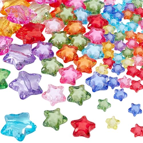 NBEADS Große Sternperlen aus Acryl, Sternform, transparent, für Handyanhänger, Schlüsselanhänger, Schmuckherstellung, Bastelbedarf (12/20/28 mm), 100 Stück von nbeads