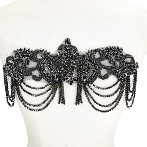 NBEADS Handgefertigte Strass-Applikation für Kleidung, schwarze Kristall-Perlenapplikation, Strass-Fransen-Patch, zum Nähen, Basteln, Hochzeit, Party, Dekoration, Braut NBEADS Handgefertigte Strass-Applikation für Kleidung, schwarze Kristall-Perlenapplikation, Strass-Fransen-Patch, zum Nähen, Basteln, Hochzeit, Party, Dekoration, Braut von nbeads