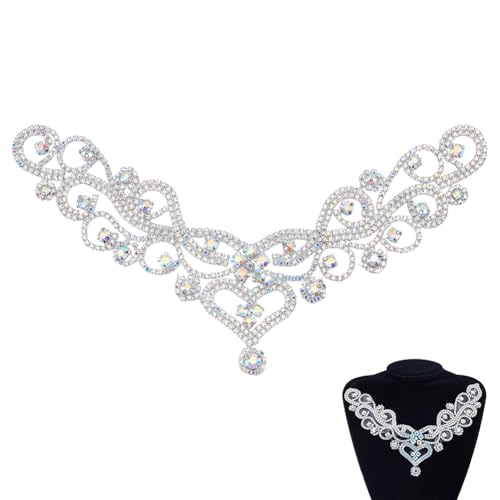 NBEADS Hotfix Strass-Applikation mit V-Ausschnitt, 22 x 13 cm, zum Aufbügeln auf Ausschnitt, Kristall-Applikation für Kleidung, Hochzeit, Brautkleid, dekorativ, transparent, AB NBEADS Hotfix Strass-Applikation mit V-Ausschnitt, 22 x 13 cm, zum Aufbügeln auf Ausschnitt, Kristall-Applikation für Kleidung, Hochzeit, Brautkleid, dekorativ, transparent, AB von nbeads